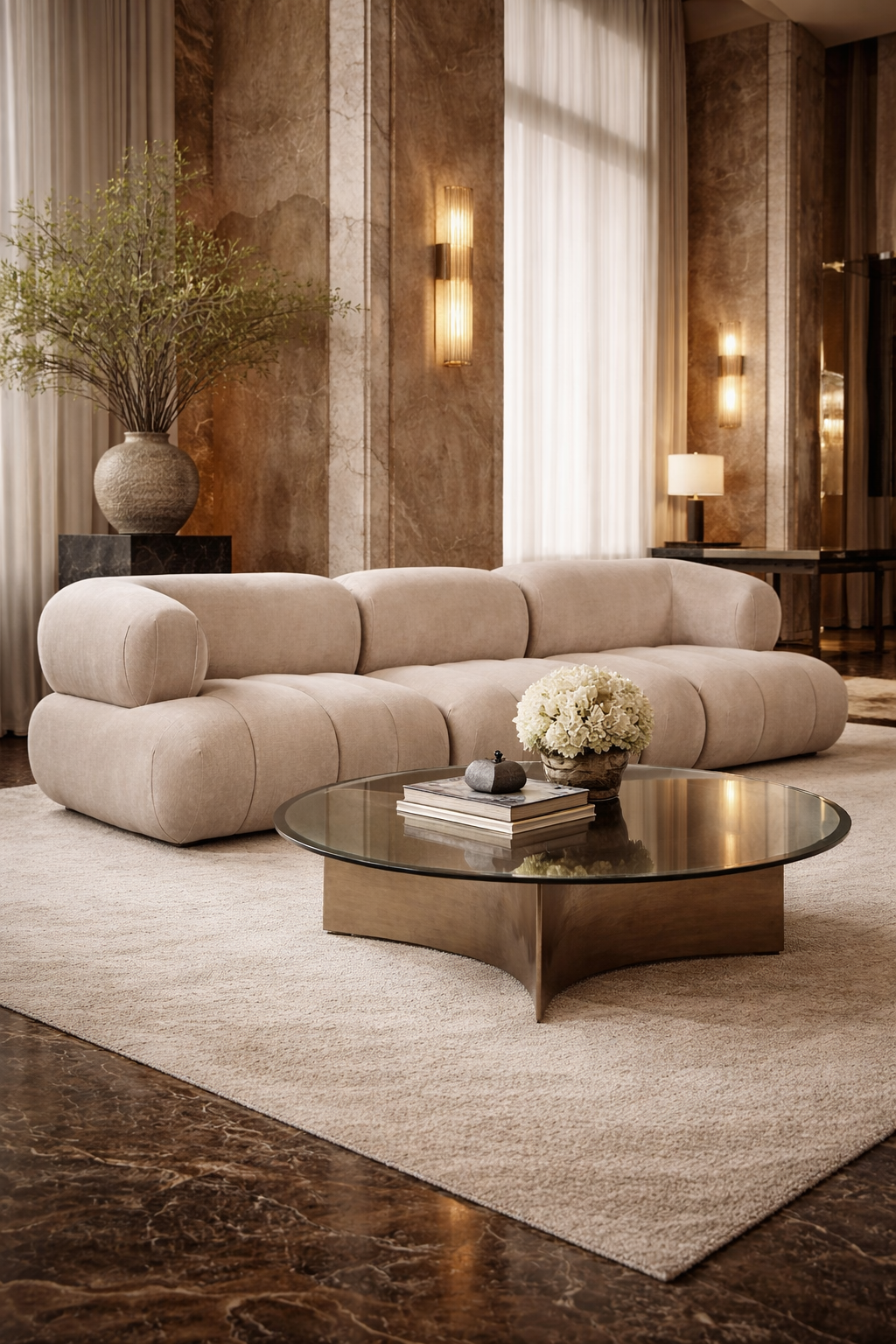 Leon 4 Seater Velvet Natural