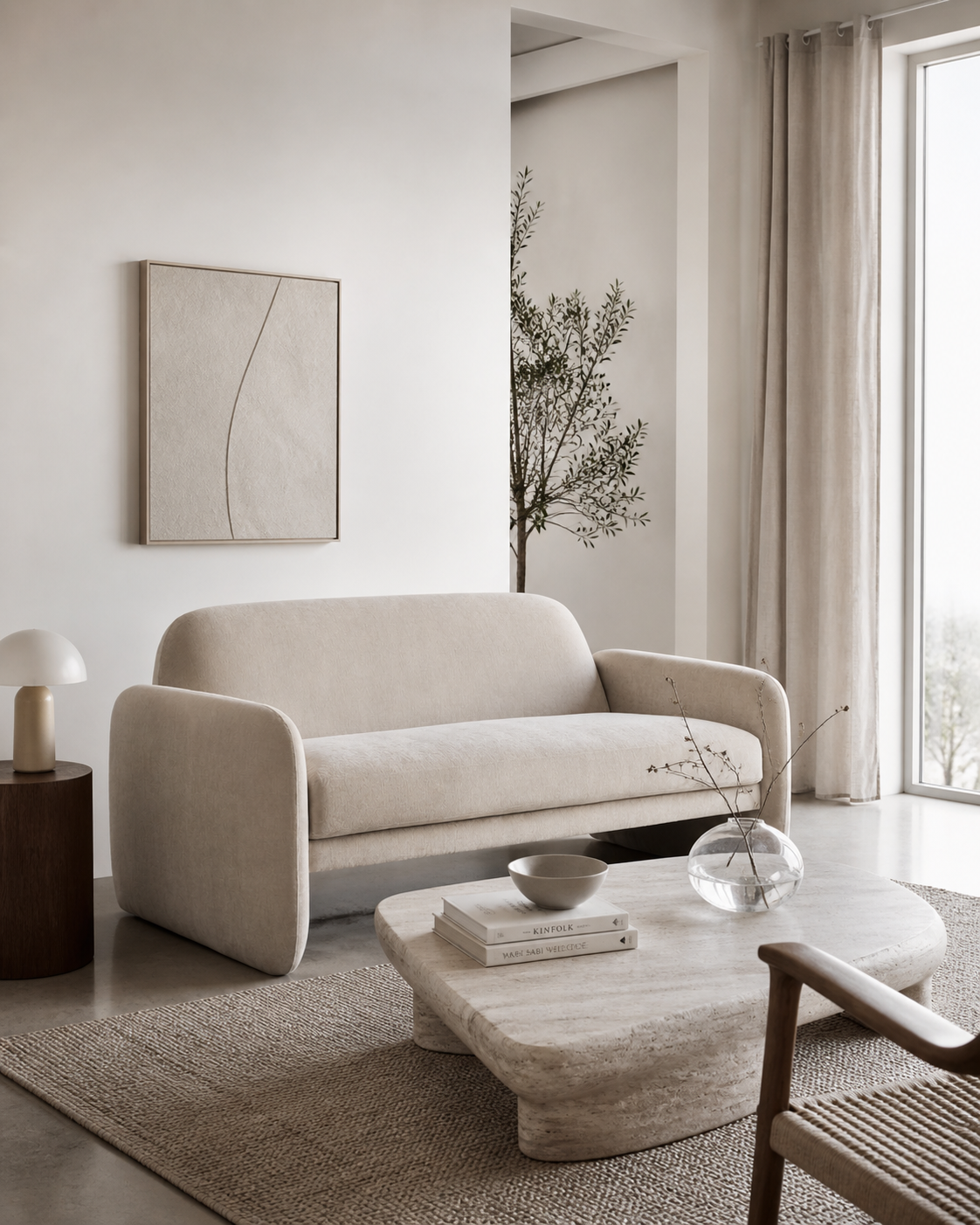 Ruby Loveseat Sofa Textured Velvet Natural
