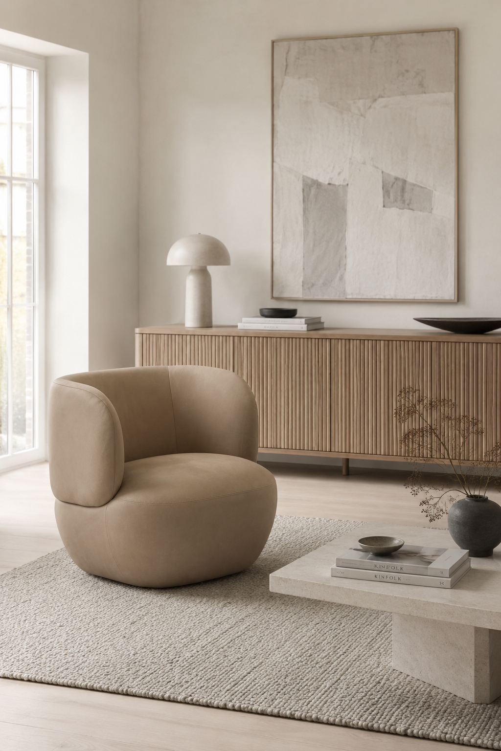 Patricia Swivel Chair Chalk Mink Leather